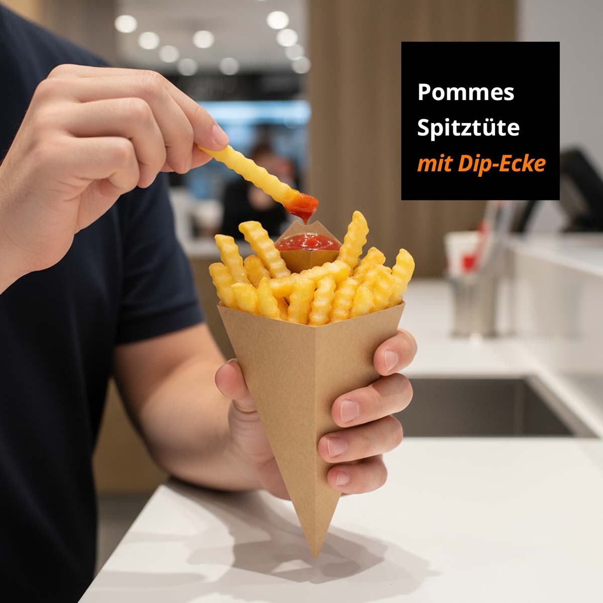 Pommes Spitztüte mit Dip-Ecke