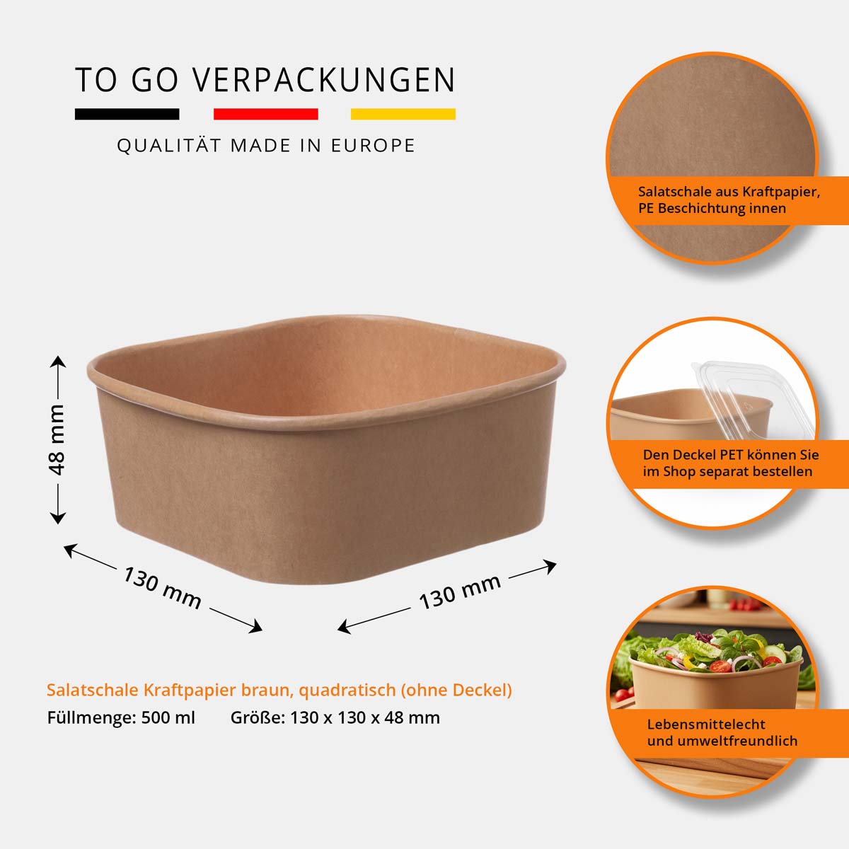 Salatschale Kraftpapier braun ohne Deckel 500ml