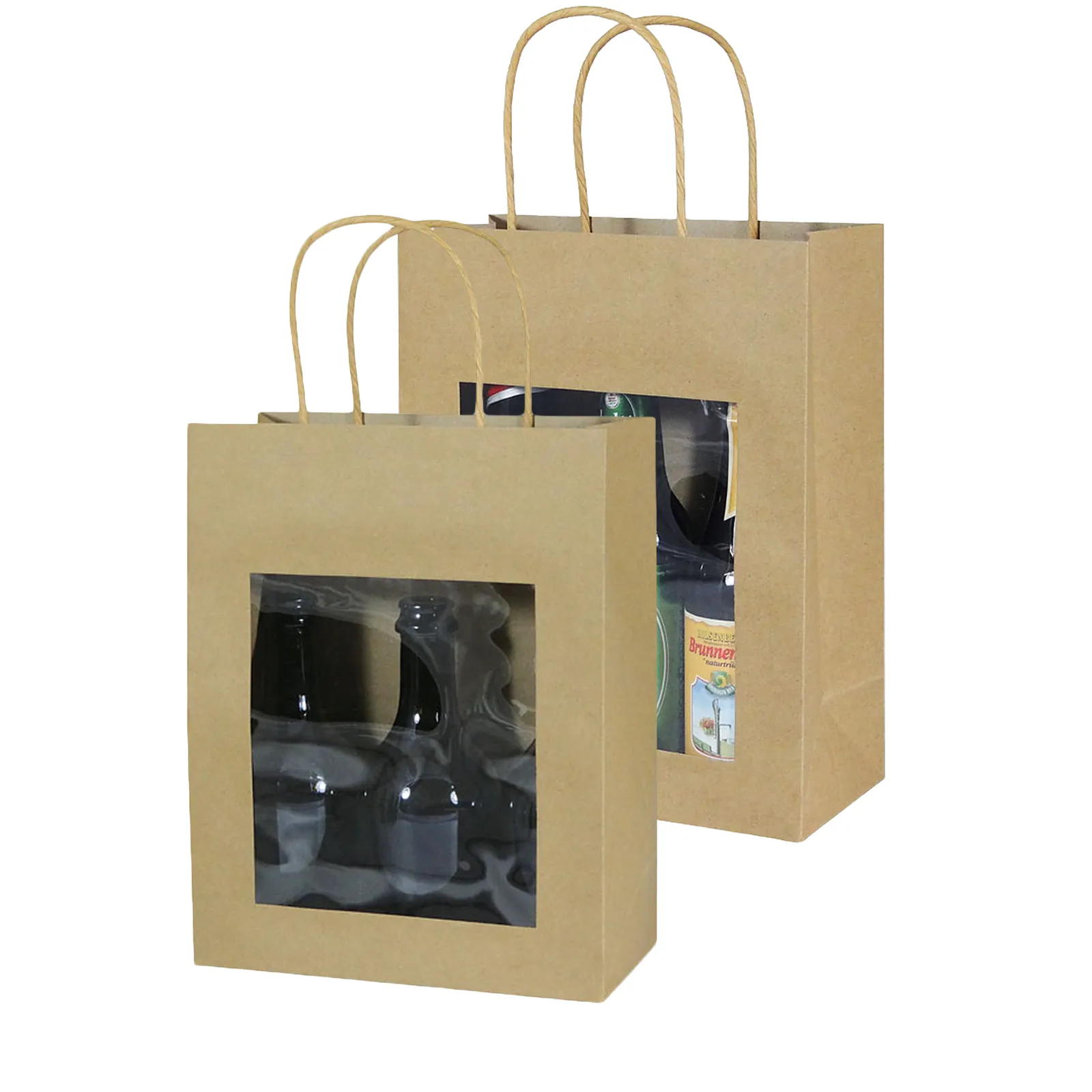 Geschenktüte Präsenttasche Geschenktasche Kraftpapier natur, Sichtfenster, 2 Größen