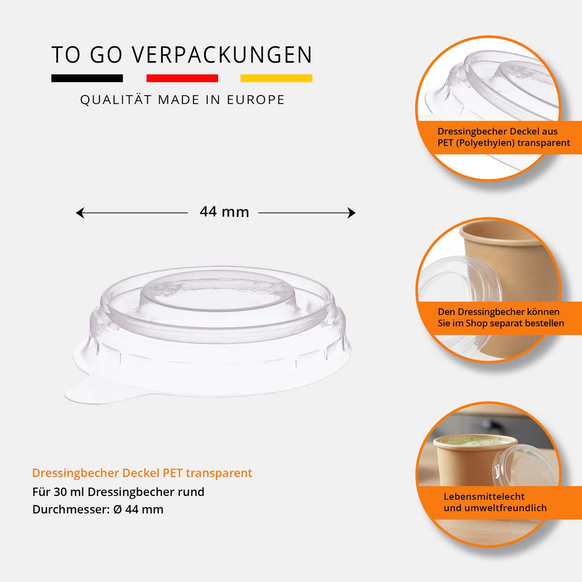 Deckel PET transparent für Dressingbecher 30ml