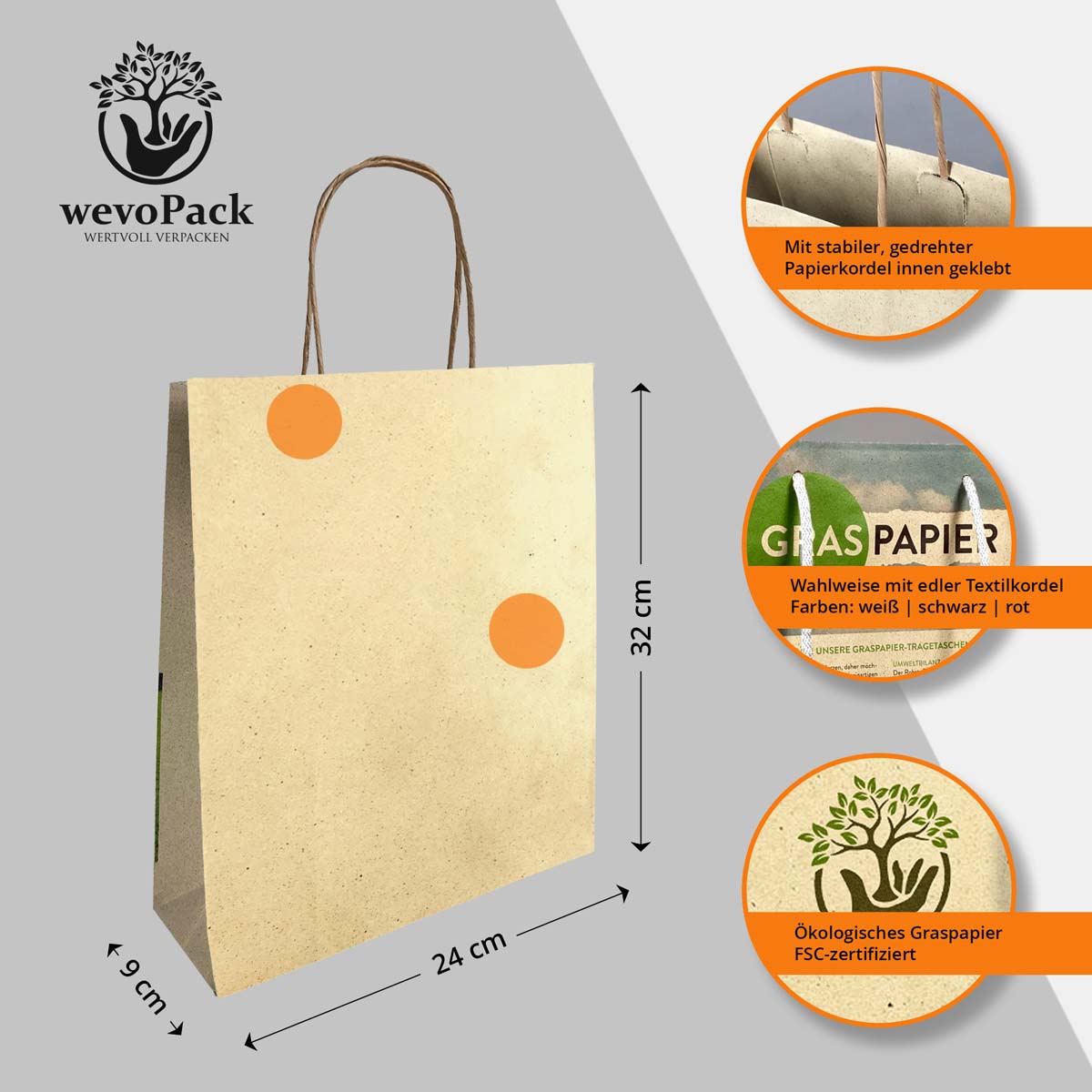 Graspapier Tüten 24x9x32 cm