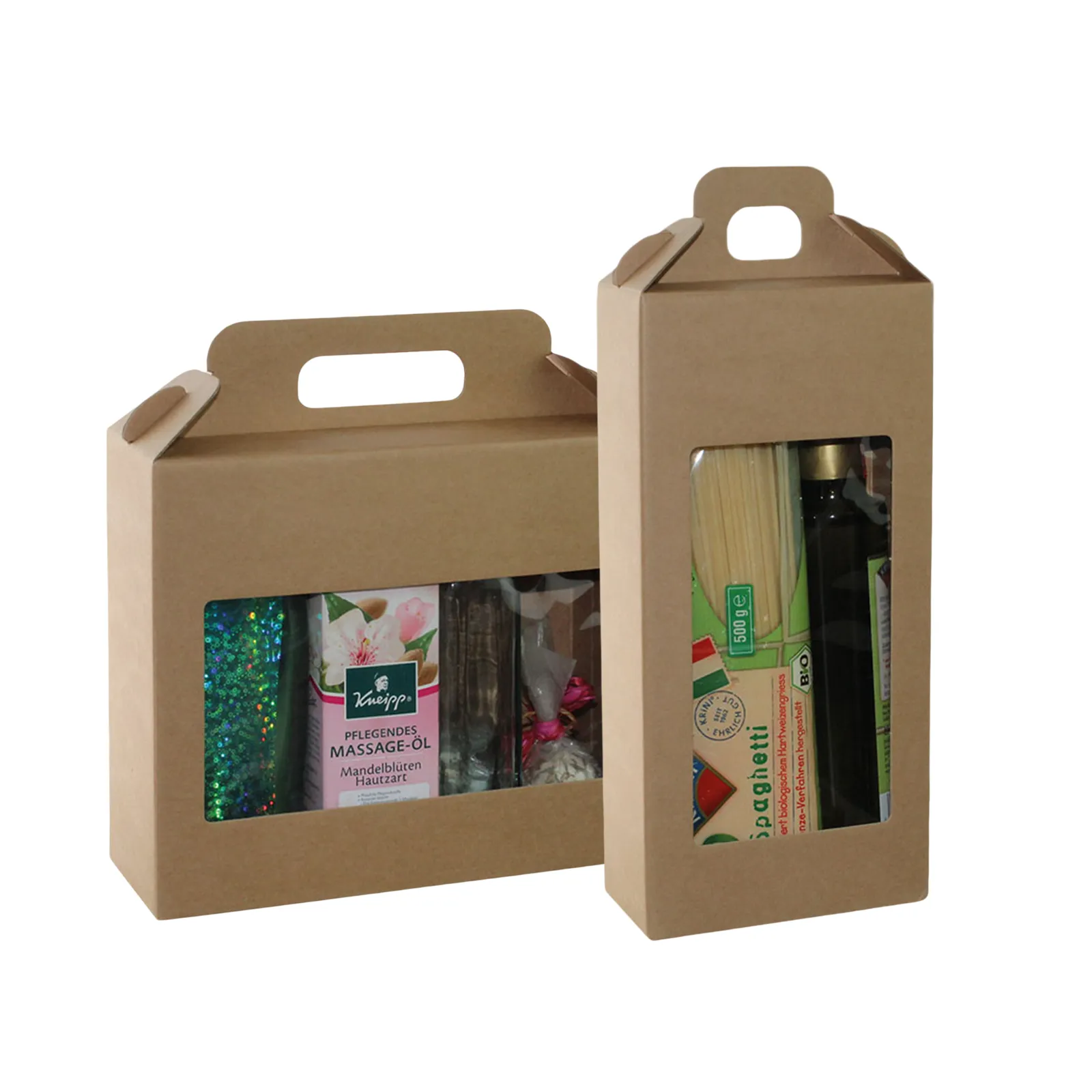 Geschenk Box Bio mit Fenster, Kraft braun, Clipverschluß 2 Größen