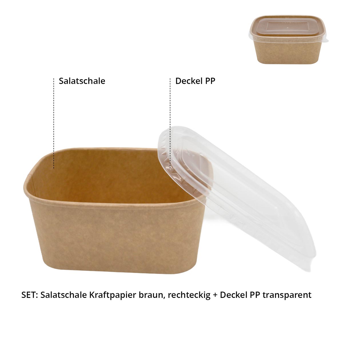 SET: Salatschale rechteckig mit Deckel - 1000ml