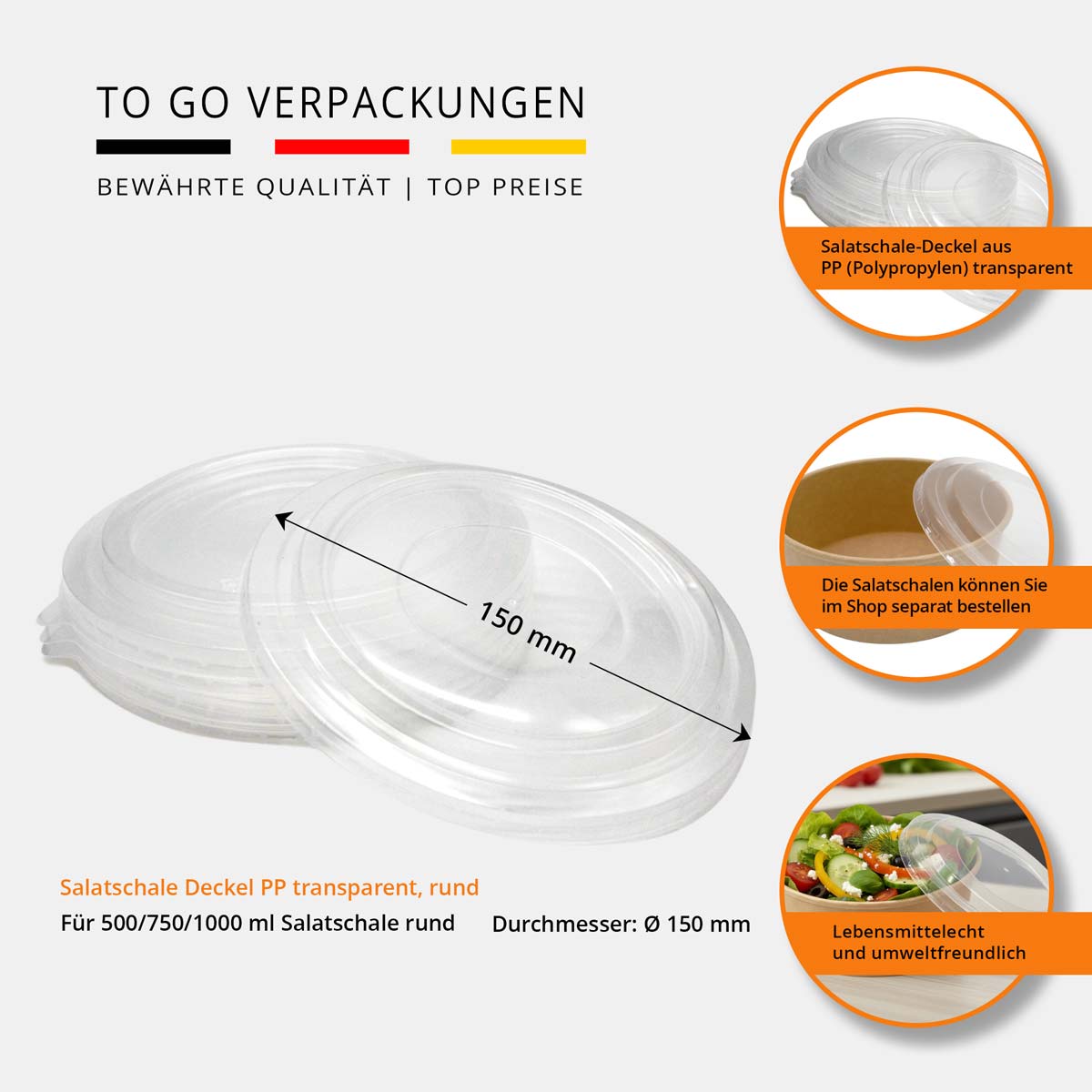 PP-Deckel für Salatschalen rund 150mm