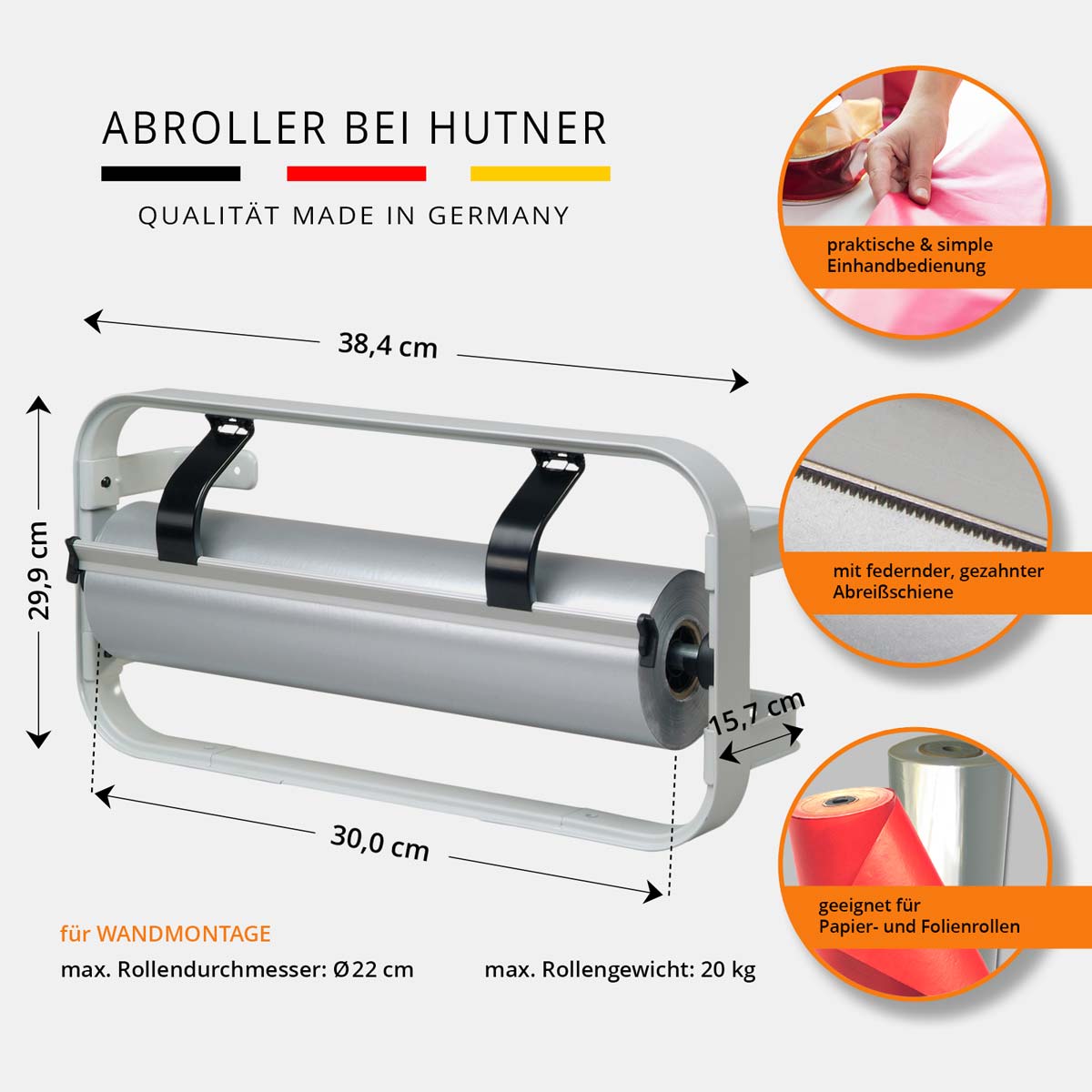 STANDARD Papier- und Folienabroller Wandabroller 30 cm