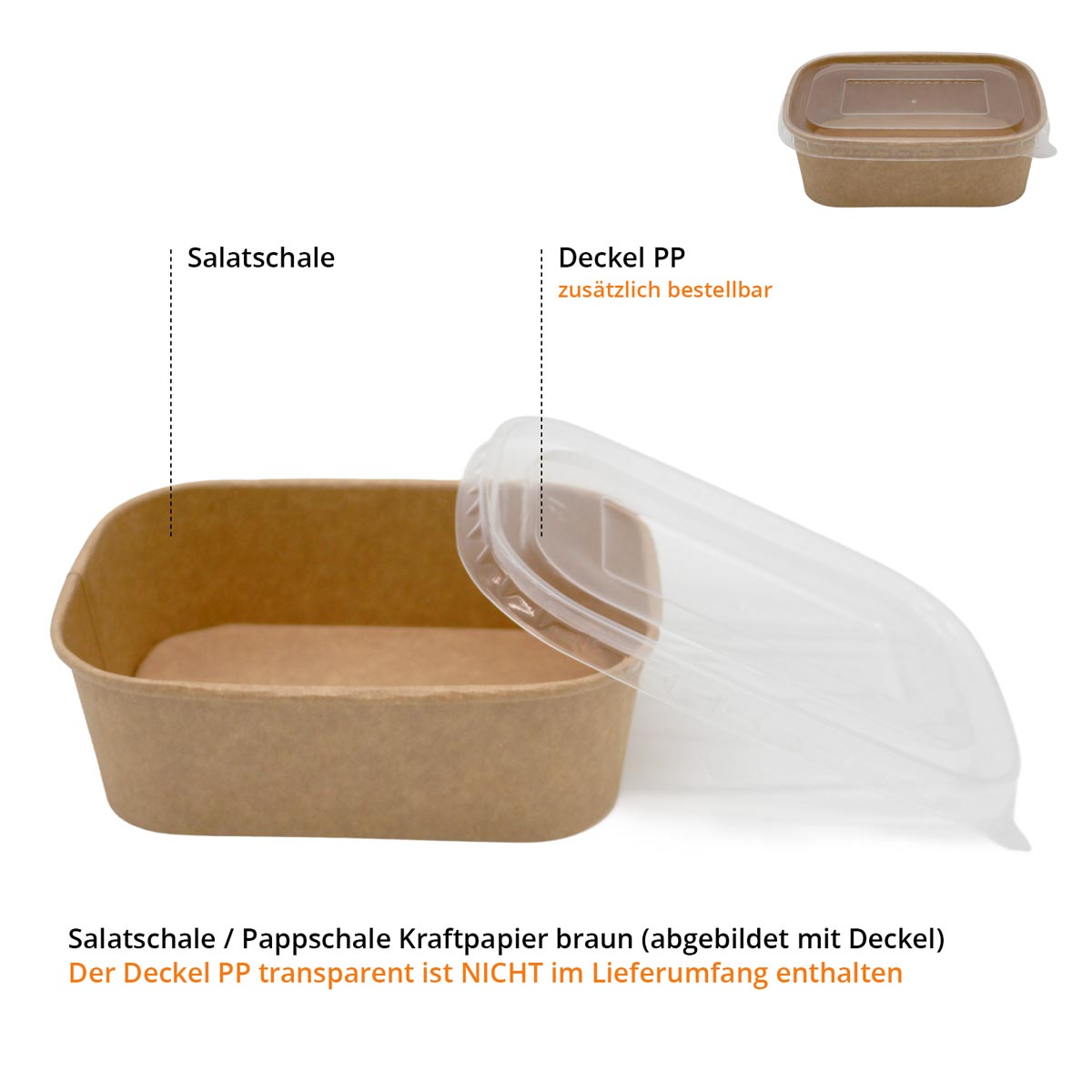 Salatschale Kraftpapier rechteckig ohne Deckel - 750ml