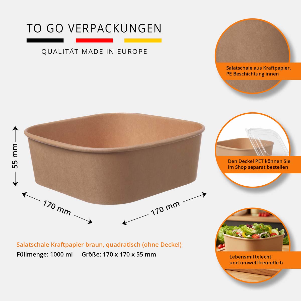 Salatschale Kraftpapier braun ohne Deckel 1000ml