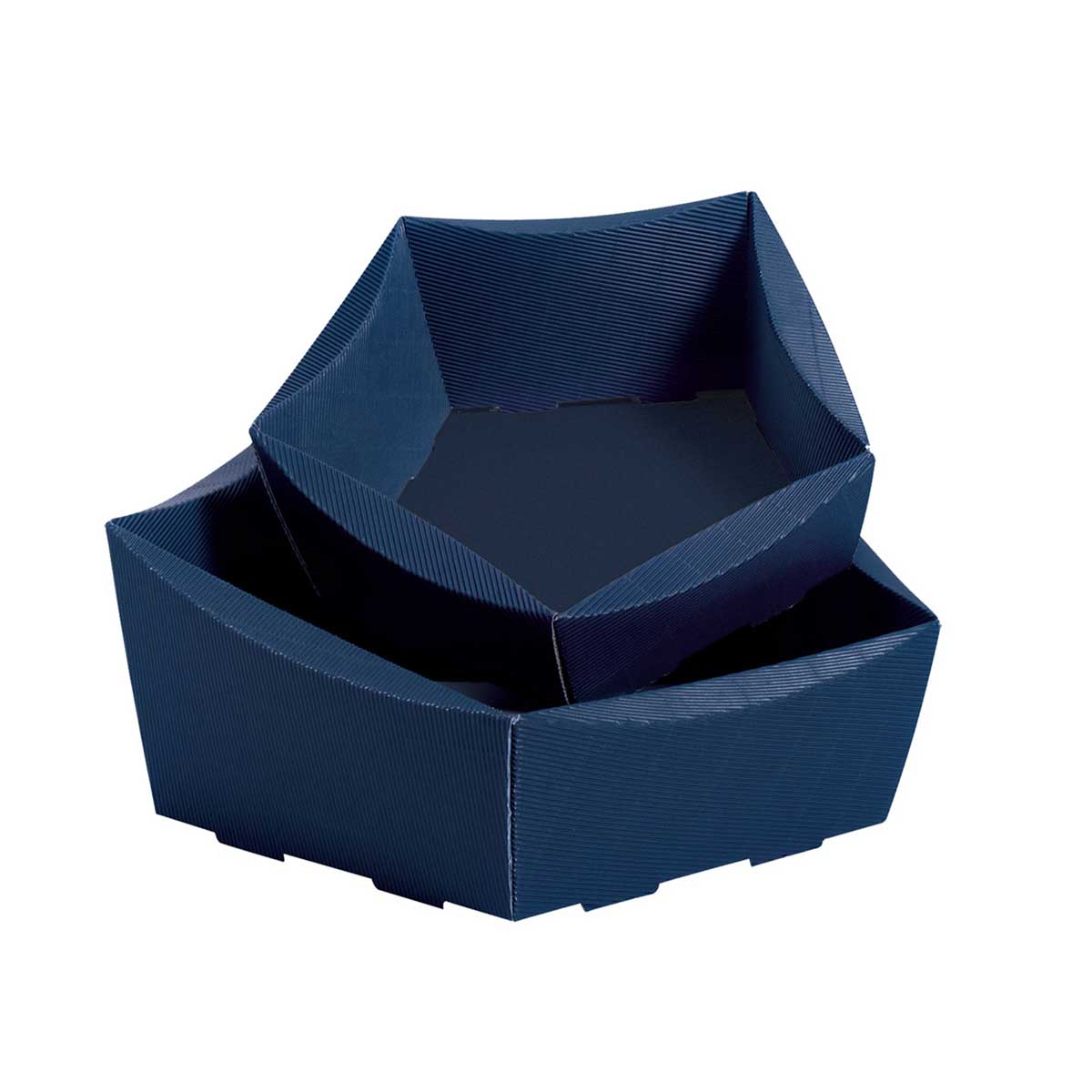 Präsentkorb Geschenkkorb 5-Eck Exklusiv, offene Welle, blau, 2 Größen