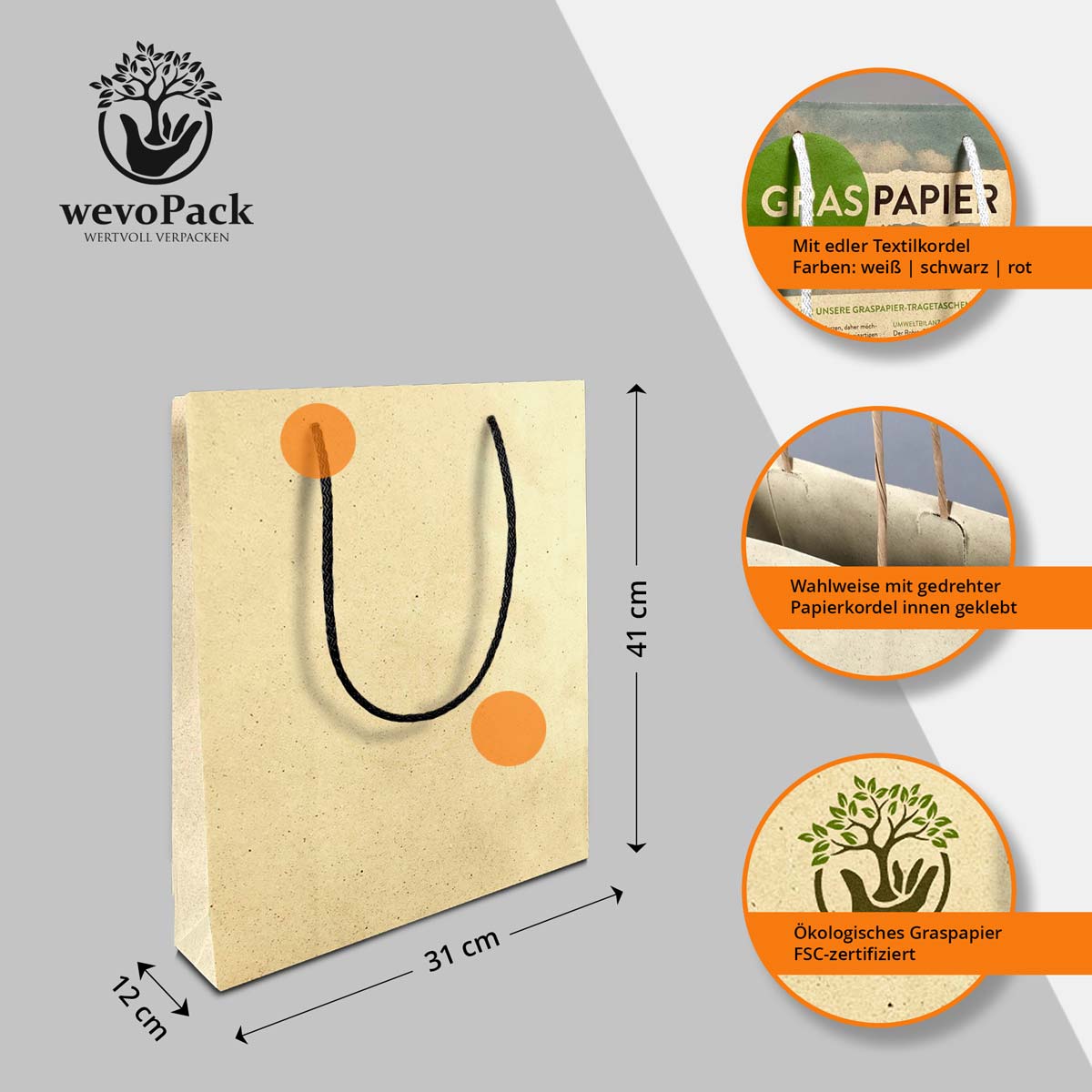 Graspapier Tüten 31x12x41 cm