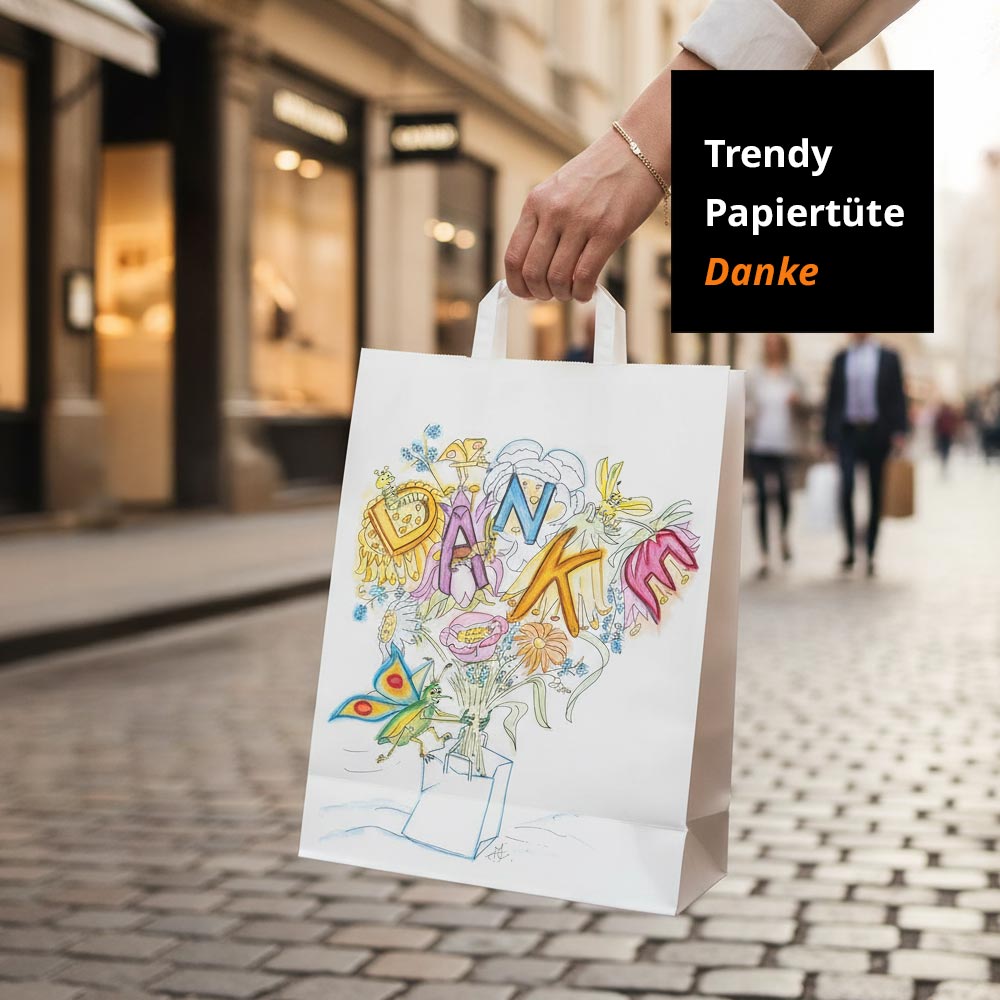 trendy papiertüten mit motiv "danke"