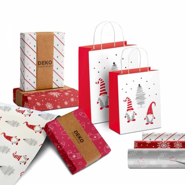 Set Weihnachten Scandi Winter, Geschenkpapierrolle Röllchen + Geschenktüten, 2 Größen