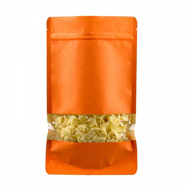 Standbodenbeutel - Doypack Kraft orange ohne Alu mit Druckverschluß, Sichtstreifen, versch. Größen