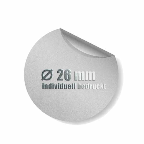 Prägeetiketten Durchmesser 26 mm rund | hochwertiger Offset-Digitaldruck