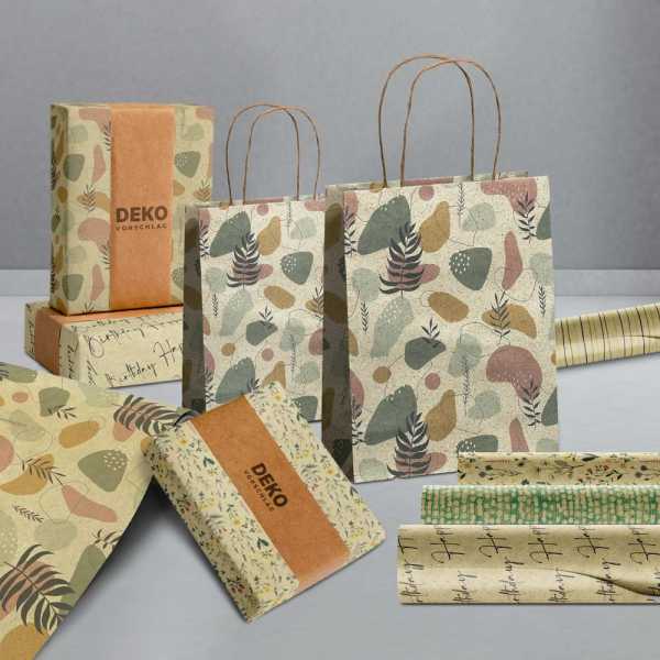 Set Simply Nature, Graspapier, Geschenkpapierrolle Röllchen + Geschenktüten, 2 Größen