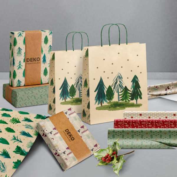 Set Weihnachten Nordic, Geschenkpapierrolle Röllchen + Geschenktüten, 2 Größen