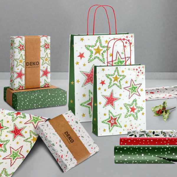 Set Weihnachten Klassik Winter, Geschenkpapierrolle Röllchen + Geschenktüten, 2 Größen