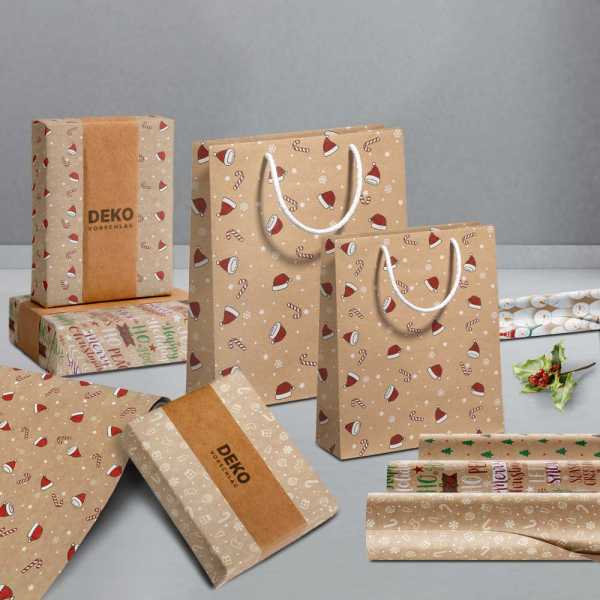 Set Weihnachten Natur, Geschenkpapierrolle Röllchen + Geschenktüten, 2 Größen